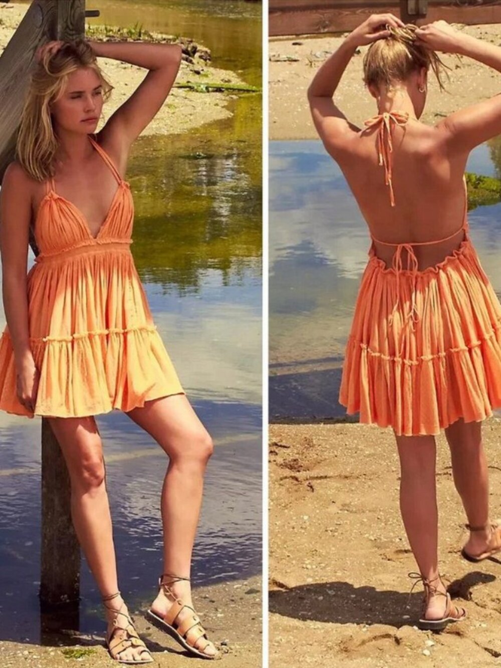 Free People 100 Degree Orange Halter Mini Dress